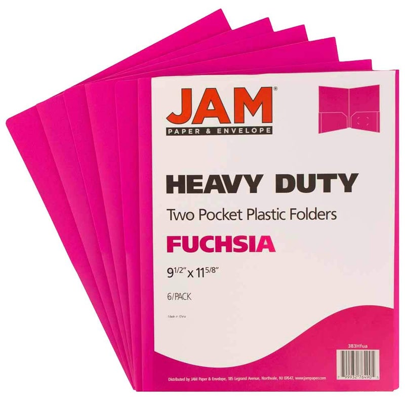 JAM PAPER Heavy Duty Plastic 2 Pocket Extra Tough School Folders - Fuchsia Hot Pink - 6/Pack - Image 2
